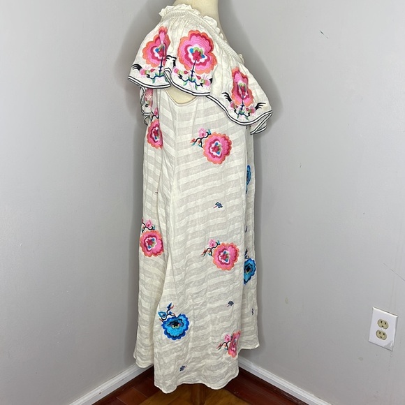 ANTHROPOLOGIE White Floral Embroidered Pullover One Shoulder Maxi Dress M - Picture 7 of 12